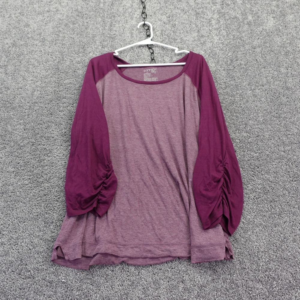 Terra & Sky T Shirt Womens 4X Purple Heathered Raglan Ruched Sleeve